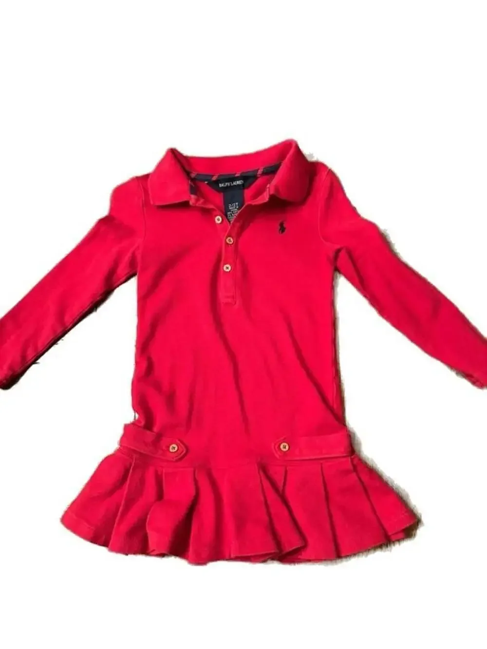 Ralph Lauren Girls red  Stretch Cotton Mesh Long-Sleeve Polo Dress